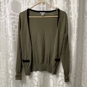 H&M Olive Green Cardigan with Black Trim